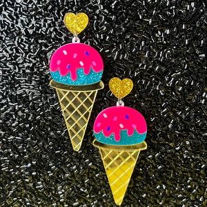 Ice Cream Cones with Sprinkles Dangle Earrings